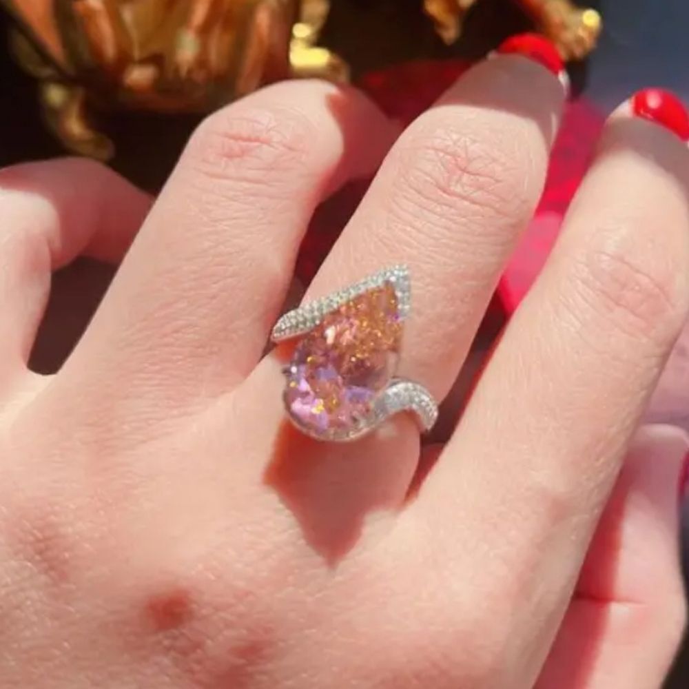 Pink water drop diamond ring sz 8